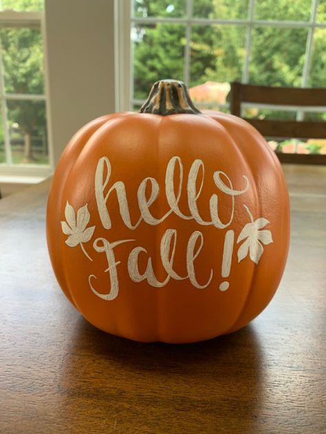 Pumpkin Calligraphy, Calligraphy Pumpkin, Creative Pumpkin Painting, Fake Pumpkins, Fall Pumpkin Crafts, Halloween Pumpkin Designs, Creative Pumpkins, Painted Gourds, Pumpkin Halloween Decorations