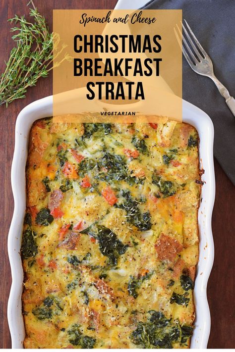 Vegetable Strata Recipes, Spinach And Cheese Strata, Egg Frittata Recipes Breakfast Casserole, Christmas Strata Recipes, Egg Strata Recipes, Breakfast Strata Recipes, Veggie Strata, Strata Recipes Breakfast, Vegetarian Breakfast Casserole