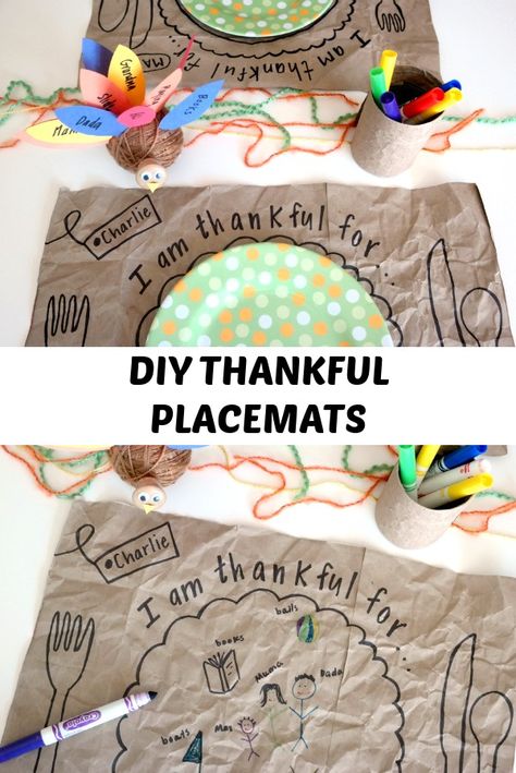 How to Make DIY Thankful Placemats - C.R.A.F.T. Kids Thanksgiving Placemats Craft, Thanksgiving Placemats Kids Crafts, Thanksgiving Placemats Kids, Thanksgiving Placemats Preschool, Easy Placemats, Fun Thanksgiving Crafts, Thanksgiving Placemats, Coloring Placemats, Diy Placemats