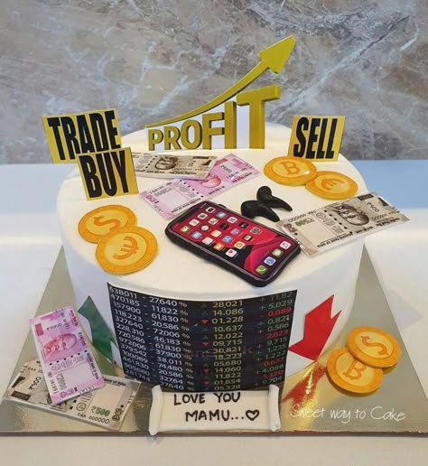 Trader Cake Design, Business Theme Cake, Trading Cake Design, Stock Market Cake Ideas, Share Market Theme Cake, Cakes For Bankers, Finance Cake, Cake For Boss, Frozen Elsa Cake Topper