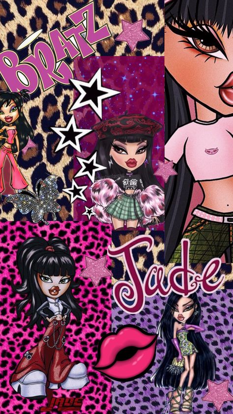 #bratz #bratzdoll #jade Hot Pink Bratz Aesthetic Wallpaper, Wallpaper Backgrounds Bratz, Bratz Collage Wallpaper, Black Bratz Wallpaper, Bratz Icons Aesthetic Jade, Jade Bratz Aesthetic, Bratz Backgrounds, Bratz Dolls Aesthetic Profile Pic, Bratz Birthday