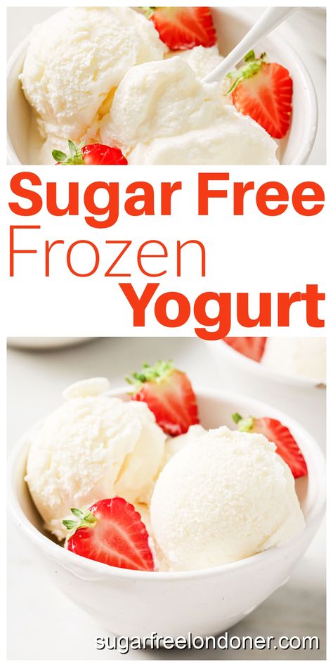 Sugar free frozen yogurt is a light and refreshing dessert and a healthy alternative to ice cream. Learn how to make homemade frozen yogurt with just 3 ingredients! Sugar Free Frozen Yogurt Recipe, Greek Yogurt Ice Cream Recipe, Yogurt Ice Cream Recipe, Greek Yogurt Ice Cream, Ice Cream Maker Recipes Healthy, Homemade Frozen Yogurt, Low Calorie Ice Cream, Ninja Creamy, Sugar Free Yogurt