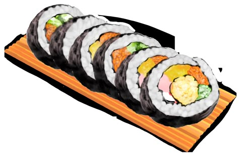 This is a basic kimbap consisting of eggs, seaweed, crab meat, ham, rice, pickled radish, and cucumber. Kimbap Illustration, Kimbap Drawing, Ham Rice, Texture Packaging, Cooking Drawing, Sushi Drawing, Sushi Logo, Pickled Radish, Korean Illustration