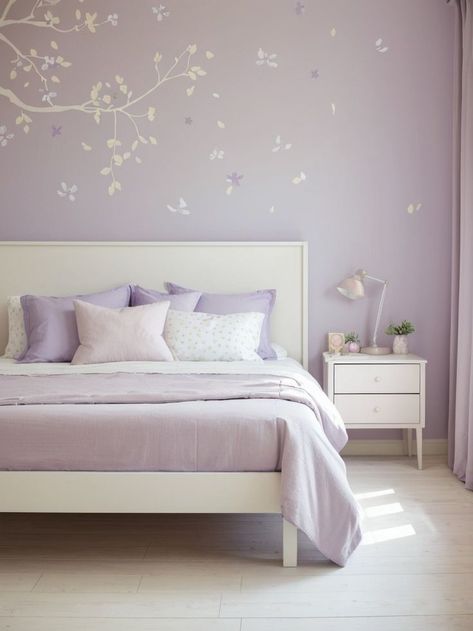 Lavender Accent Wall Bedroom, White And Lavender Bedroom, Lavender Room Ideas Bedrooms, Lavender Accent Wall, Lavender Room Ideas, Kids Room Wall Color, Bedroom For Kids, Lavender Bedroom, Lavender Room