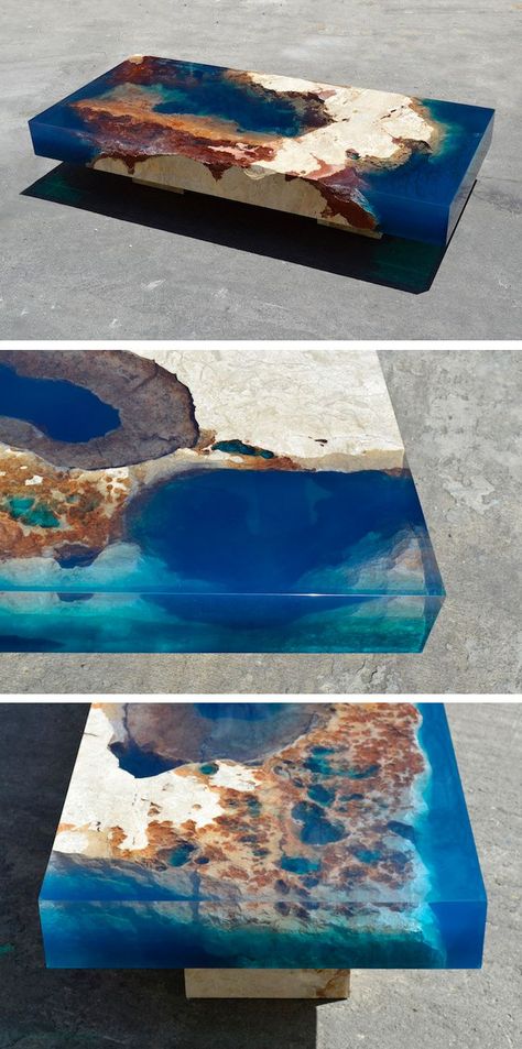 Designer Alexandre Chapelin of LA Table's Lagoon series celebrates the beauty of our planet's vast bodies of water. Water Furniture, Resin Guitar, Live Edge Resin, River Coffee Table, Bodies Of Water, Diy Coffee Table, Design Industrial, Diy Coffee, Resin Table