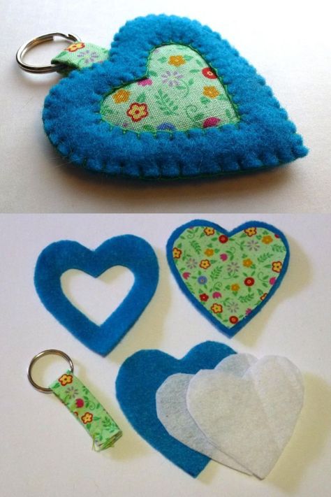 Heart-shaped keychain pattern Keychain Pattern, How To Sew, Key Chain, Heart Shapes, Felt, Key, Sewing, Chain, Pattern