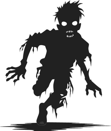 vector running zombie. zombie without left leg. creeoy zombie with dark hollow vector illustration on white background. Zombie Running, Horror Silhouette, Shadow Figures, Zombie Silhouette, Zombie Vector, Zombie Man, Zombies Run, Office Halloween Decorations, Zombie Head