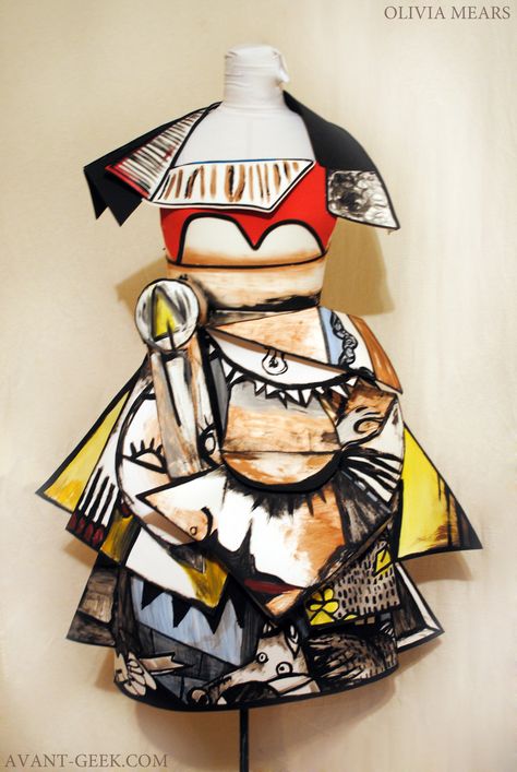 Pop Art Fashion Design, Fashion Sculpture Art, Picasso Costume, Cubism Fashion, Pop Art Dress, Pop Art Clothing, Pop Art Fashion, Art Outfit, Cubism Art