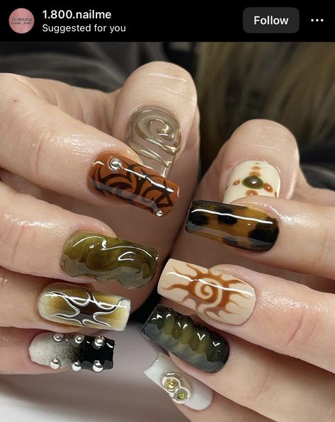 Nail Ideas Indie, Hippie Nail Ideas, Quirky Nails, Quirky Nail Art, Interesting Nails, Indie Nails, Slay Nails, Funky Nail Designs, Girls Nail Designs