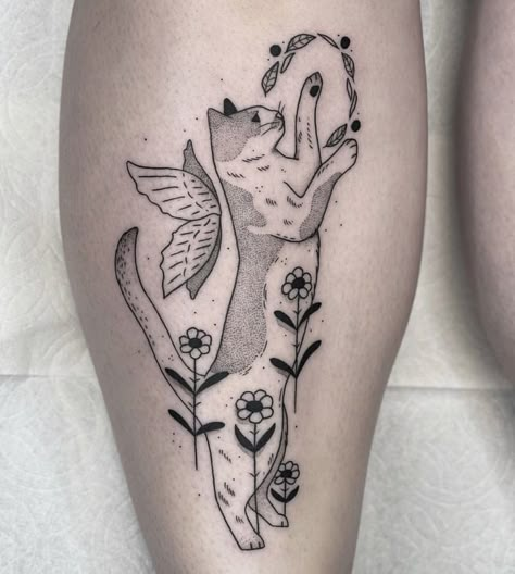 Watercolor Cat Tattoo, Portland Tattoo, Mom Daughter Tattoos, Magic Runes, White Ink Tattoo, Cat Tattoo Designs, B Tattoo, Classic Tattoo, Line Work Tattoo