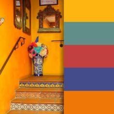 Mudroom Colors, Mexican Color Scheme, Tile Staircase, Mexican Color Palette, Mexican Interior Design, Tiles Color, Mexican Interiors, Inviting Kitchen, Mexican Colors