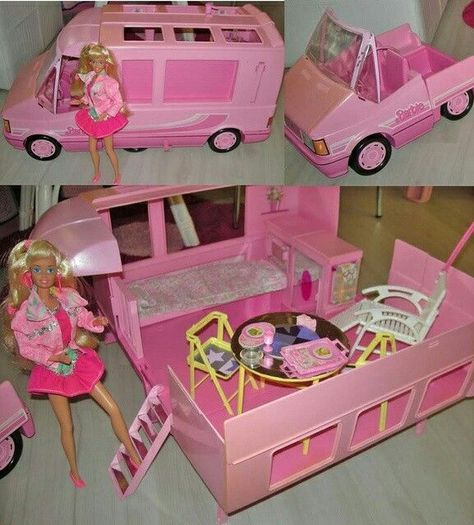 Barbie camper van bed Camping Barbie, Barbie Camper Van, Barbie Camper, 1980s Childhood, Barbie Playsets, Barbie 90s, Childhood Memories 90s, 90s Toys, Barbie Toys