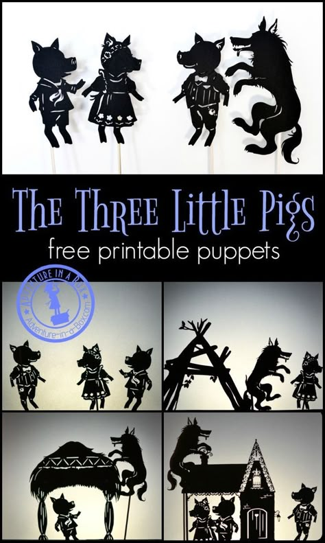 The Three Little Pigs: free printable shadow puppets. Print, cut and stage a shadow puppet show with your kids! Kids Gratitude Journal, Gratitude Journal For Kids, Famous Fairies, The Three Little Pigs, Puppets For Kids, Shadow Theatre, Puppets Diy, Journal For Kids, Traditional Tales