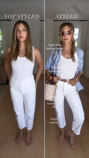 Emily Schuman on Instagram: "The devil’s in the details. A few ways I elevate my everyday basics!" Blazer Summer Outfits, Outfit With Bag, Taupe Blazer, Colour Coordination, Basics Capsule, Emily Schuman, Beige Shoulder Bag, European Summer Outfits, Tan Blazer