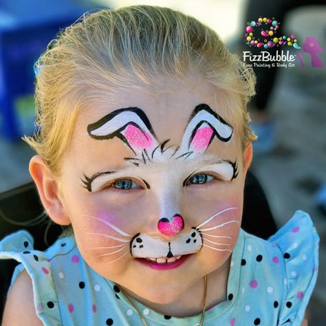 Kids Easter Face Paint, Animal Face Paintings Easy, Face Paint Rabbit, Face Painting Rabbit, Easy Easter Face Painting, Bunny Face Paint Easy, Face Painting Bunny, Face Paint Bunny, Face Painting Easter