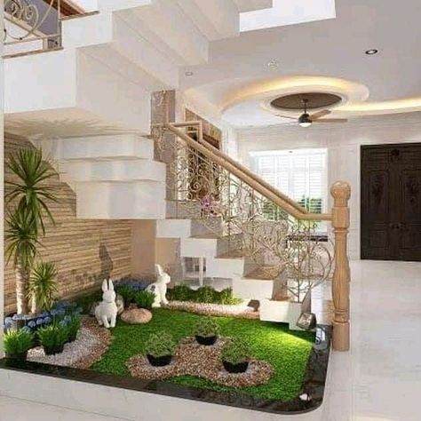 Small Garden Under Stairs, تحت الدرج, Creative Garden Decor, Tattoo Plant, Staircase Design Modern, Stairs Design Interior, Inside Garden, نباتات منزلية, Courtyard Design