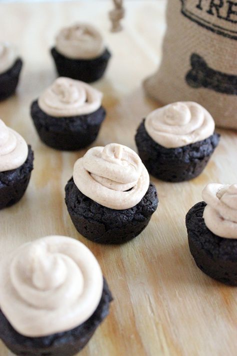 dog treat | carob pupcakes with peanut butter & yogurt frosting Pupcake Recipe, Yogurt Frosting, Homemade Pet Treats, Dog Cake Recipes, Peanut Butter Yogurt, Pet Treats Recipes, Easy Dog Treats, Carob Powder, Puppy Cake