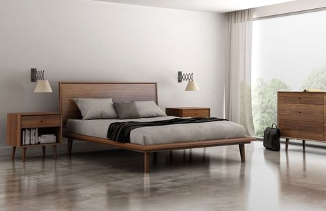 Huppe Herman Collection Reka Bentuk Bilik Tidur, Walnut Bed, Wood Platform Bed Frame, Bed Platform, Прикроватные Тумбочки, Solid Wood Platform Bed, King Size Bed Frame, Wooden Bed Frames, Wood Platform Bed