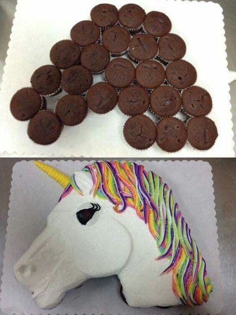 UNICORN CUPCAKE CAKE....this is so adorable & easy to make! Love it! Featured on our BEST Pull-Apart Cake Ideas!  http://kitchenfunwithmy3sons.com/2016/04/best-cupcake-cake-ideas.html/ Unicorn Cupcake Cake, Rainbow Unicorn Cake, Pull Apart Cupcake Cake, Pull Apart Cake, Cake Pulls, Pull Apart Cupcakes, Cake Templates, Horse Cake, Gateaux Cake