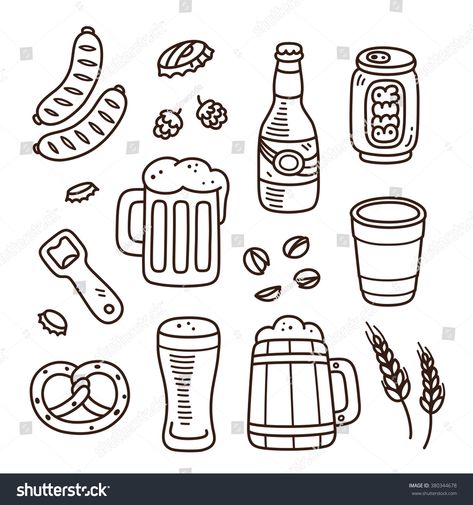 Bottle Doodle, Beer Doodle, Sketching Lessons, Icons Hand Drawn, Entre Rios, Doodle Icons, Doddle Art, Food Doodles, Oktoberfest Party