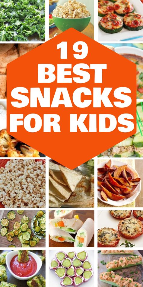 19 best snacks for kids, featuring healthy and fun food options like veggies, popcorn, and wraps. Fruit Healthy Snacks, Healthy Snacks For Kids To Take To School, Whole Food Snacks For Kids, Kid Snacks For School, Fun After School Snacks, Healthy Snacks For Children, Fun Food Ideas For Kids, Healthy Kid Snacks, Healthy Kids Snacks For School