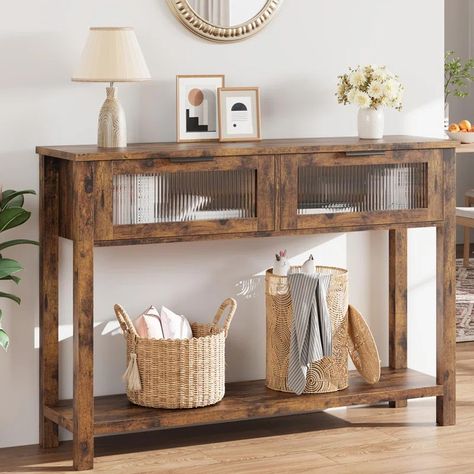 Millwood Pines Console Table,sofa Table With Glass Drawers & Reviews - Wayfair Canada Entryway Table Wood, Farmhouse Sofa Table, Entryway Table With Storage, Sofa Table With Storage, Wood Sofa Table, Farmhouse Console Table, Rustic Console Tables, Black Console Table, Narrow Console Table