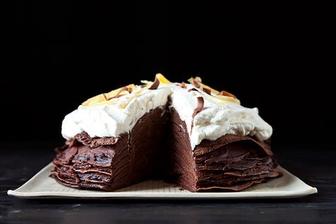 Spicy Chocolate Mousse Crepe Cake by meganvt01, food52 #Chocolate_Mousse_Crepe_Cake #meganvt01 #food52 Make Whipped Cream, Crepe Cake Recipe, Spicy Chocolate, Chocolate Crepes, Making Whipped Cream, Spiced Chocolate, Crepe Cake, Chocolate Heaven, Whip Cream