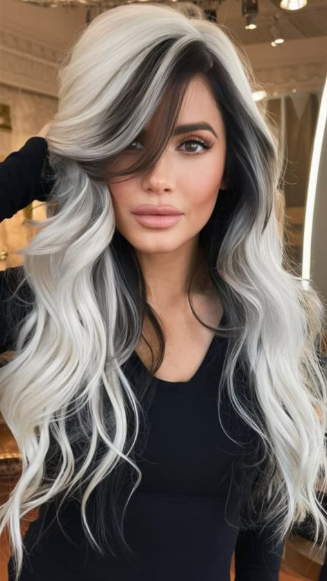 Explore 25 Ideas Winter Hair Color Trends: Embrace This Season’s Top Looks Black And White Blonde Hair, Ash Blonde Hair Balayage, Color Trends 2024, Winter Hair Color Trends, Hair Content, Hair Change, Blonde Hair Ideas, Highlighted Hair, Icy Blonde Hair