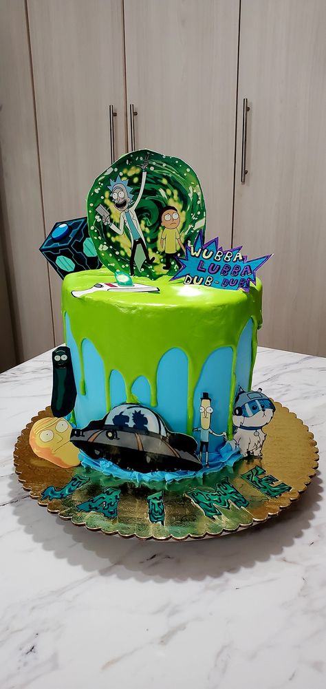 Rick And Morty Wedding, Rick And Morty Cake Ideas, Rick And Morty Birthday Party Ideas, Rick And Morty Birthday Party, Rick And Morty Party, Rick And Morty Cake, Rick And Morty Birthday, 26 Birthday Cake, Diy Care Package