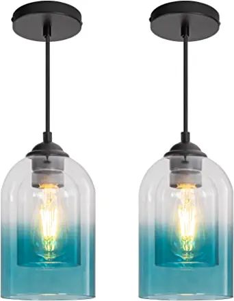 Mateyrie Pendant Lighting for Kitchen Island, Adjustable Modern Pendant Light Fixture, Blue Pendant Lights Industrial Hanging Mini Pendant Lighting for Kitchen Dining Hall, Bedroom, 2 Pack - - Amazon.com Blue Pendant Lights, Lights For Kitchen Island, Teal Gradient, Blue Pendant Light, Lighting For Kitchen Island, Lighting For Kitchen, Hanging Lights Kitchen, Modern Hanging Lights, Farmhouse Pendant Lighting