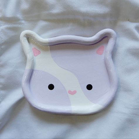 Cat Clay Tray, Play Doo, Painting Jewelry, Clay Dish, Clay Cat, Diy Pottery Painting, Sculpture Art Clay, Clay Diy Projects, Canvas Painting Designs