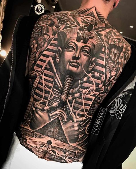 Pharaoh Tattoo, Egyptian Tattoo Sleeve, Anubis Tattoo, Egypt Tattoo, God Tattoos, Tattoo Inspiration Men, Full Back Tattoos, Theme Tattoo, Back Tattoos For Guys