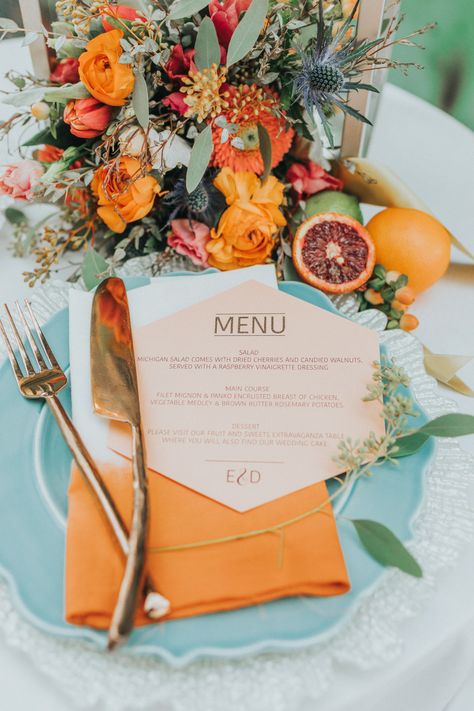 SPRING CITRUS WEDDING IDEAS | Bespoke-Bride: Wedding Blog Orange Palette Wedding, Wedding Dessert Table Colorful, Spring Citrus Wedding, Citrus Wedding Colors, Eclectic Wedding Color Palette, Bright Orange Wedding Theme, Orange Wedding Spring, Citrus Wedding Color Palette, Orange Wedding Arch