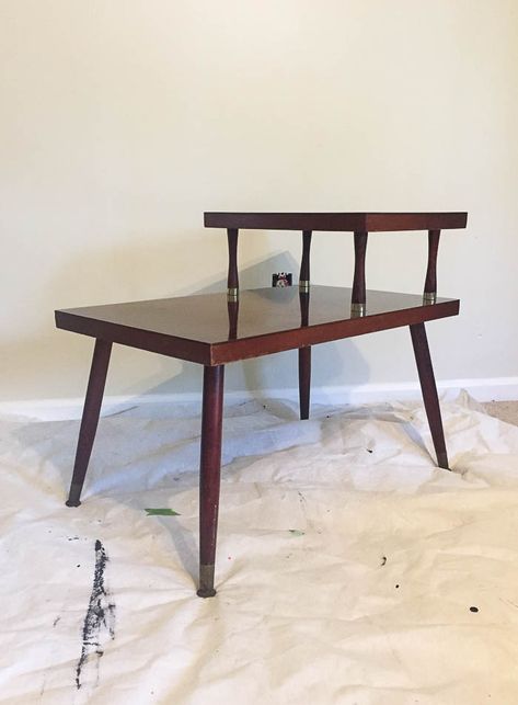 Mcm Two Tier Side Table, Two Tier End Table Makeover, Mid Century Modern Side Table Makeover, Mid Century End Table Makeover, Mid Century Modern End Table Makeover, Mcm End Table Makeover, Two Tier End Table, 2 Tier End Table, Redo End Tables