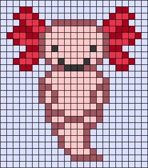 Axolotl Alpha Pattern, Axolotl Bead Pattern, Axolotl Perler Beads, Axolotl Pixel Art, Small Alpha Patterns, Axolotl Cute, Easy Perler Bead Patterns, Easy Pixel Art, Hama Beads Design