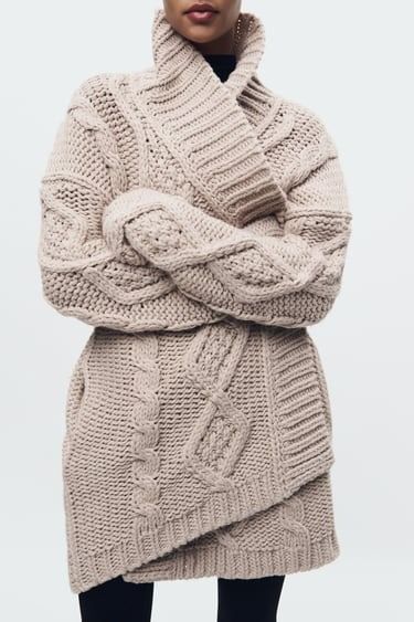 Women's Knitwear | ZARA United States Open Coat, Textured Knit Sweater, Knitted Cape, Long Knit Cardigan, Knitted Hood, Chunky Cardigan, Wool Turtleneck, Zara Sweater, Open Knit Sweater