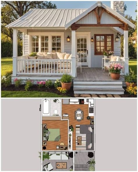 Homestead Vibes, Small Cottage House Plans, Small Cottage Homes, Small House Layout, Tiny House Layout, Tiny House Inspiration, Casas The Sims 4, Sims House Plans, Tiny Cottage