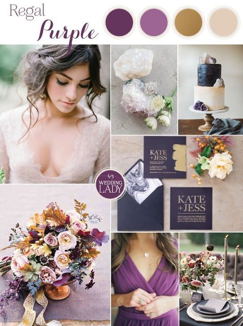 Regal Purple, Gold, and Champagne Wedding Palette | http://heyweddinglady.com/regal-purple-gold-champagne-wedding-palette/ Wedding Colors Fall, Champagne Wedding Colors, Purple And Gold Wedding, Fall Purple, Purple Palette, Purple Wedding Theme, Wedding Colors Purple, Amethyst Wedding, Creative Wedding Ideas