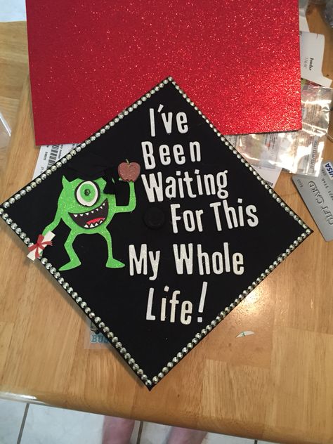 Graduation Cap Designs Monsters Inc, Monsters Inc Grad Cap, Monsters Inc Graduation Cap, Fiu Grad, Graduation Cap Quotes, College Graduation Cap Ideas, Harry Potter Graduation Cap, Graduation Cap Decoration Ideas, Cap Decoration Ideas