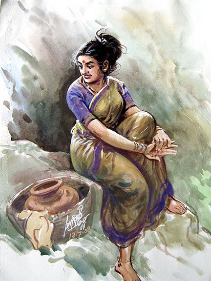 Oviyar Maruthi: May 2013 Orthodox Family, Successful Artist, Abstract Pencil Drawings, Human Figure Sketches, Painting Landscapes, Watercolor Art Journal, Indian Art Gallery, Beautiful Art Paintings, Female Art Painting