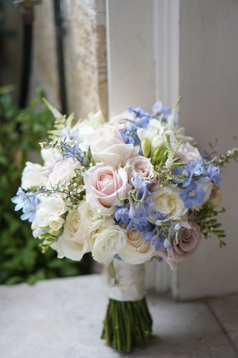 Blush And Blue Wedding Bouquet, White Blush And Blue Bridal Bouquet, Light Blue And Pink Wedding Bouquet, Summer Wedding Centerpieces Diy Elegant, Pink White And Blue Bridal Bouquet, Blue Pink White Flower Bouquet, Pink Blue And White Flower Arrangements, Pink White Blue Flowers, Pink White Blue Bouquet