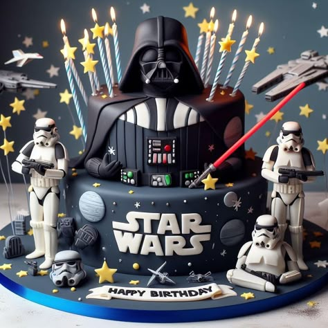 Start Wars Cake, Darth Vader Birthday Cake, Star Wars Cloud City, Darth Vader Birthday, Lego Star Wars Cake, Darth Vader Party, Star Wars Theme Birthday, Darth Vader Cake, Decoracion Star Wars