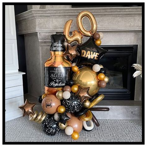 PUMPED BALLOON BOUTIQUE on Instagram: "It’s always WHISKEY business throwing a surprise party but leave the balloons to us. Your themed balloon display is sure to be NEAT! 🥃 Happy 40th Dave! #ilovewhiskey #surpriseparty #surpriseballoons #thisisforty #jackdanielswhiskey #jackdanielsballoon #balloonsforalloccasions #balloonsformen #guyballoons #orbzballoon #orbzballoons #balloonbouquet #balloondisplay #surprisepartydecor #40thbirthday #40thbirthdayparty #localballoonbusiness #hamiltonontario # Whiskey Balloon Decor, Aged To Perfection Balloons, Aged To Perfection Balloon Garland, Bourbon Birthday Party Decorations, Masculine Balloon Garland, Whiskey Themed 40th Birthday Party, Balloon Decorations For Men, 70 Year Old Birthday Ideas Men, Ballon Decorations Birthday For Men