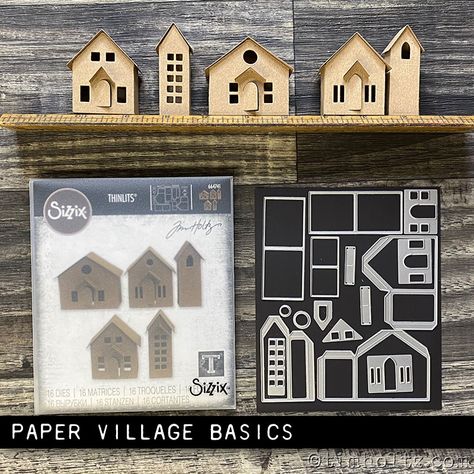 Sizzix Paper Village, Tim Holtz Mini Houses, Paper Village, Tim Holtz Crafts, Water And Fire, Putz House, Tim Holtz Dies, Tim Holtz Stamps, Wooden Ruler