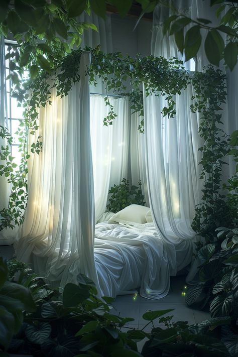 Fantasy Bedroom Nature, Fantasy Home Aesthetic, Fairytale Aesthetic Bedroom, Magical Home Aesthetic, Nature House Aesthetic, Fantasy Room Aesthetic, Dreamscape Room, Floor Bed Aesthetic, Cottage Aesthetic Bedroom