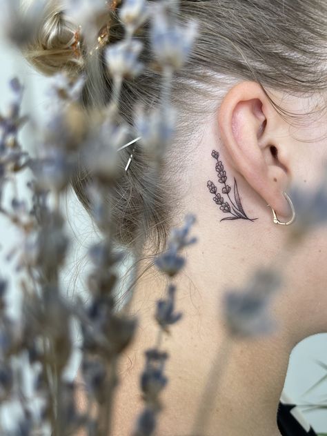 Larkspur Tattoo Behind Ear, Larkspur Shoulder Tattoo, Flowers Behind Ear Tattoo, Behind Ear Flower Tattoo, Flower Tattoo Behind Ear, Flower Tattoo Ear, Delphinium Tattoo, Larkspur Flower Tattoos, Larkspur Tattoo