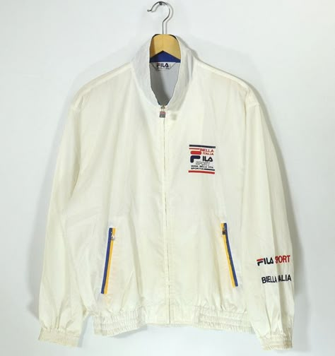 Fila Windbreaker, Fila Tennis, 1980 Fashion, Fila Jacket, Fila Vintage, Streetwear Jackets, White Windbreaker, Retro Sport, Anime Clothing