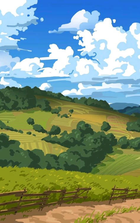 Scenery Drawing Digital, Drawing References Landscape, Drawing Landscapes Digital, Land Scape Reference, Digital Art Nature Landscapes, Adventure Time Background Art, Landscape Drawing Reference Photo, 2d Backgrounds Illustration, Landscape Illustration Art Scenery