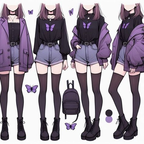 Anime Outfit Ideas Casual Drawing, Anime Outfit Reference, Female Casual Outfits Drawing, Anime Clothes Female Casual, Anime Tops Clothes Drawing, Anime Outfit Ideas, Japanese Street Style, Kimono Outfit Ideas Drawing, Modern Witch Outfit Drawing