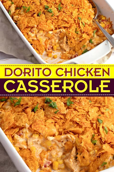 Easy Dorito Chicken Casserole Recipe - Insanely Good Dorito Chicken Casserole, Chicken Casserole Dishes, Doritos Recipes, Doritos Chicken, Chicken Dorito Casserole, Dorito Chicken, Dorito Casserole, Mexican Chicken Casserole, The Best Chicken Recipes